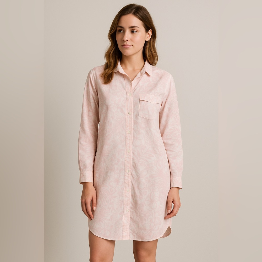 🌸 Derek Rose London Pink Floral Cotton Shirt Dress‎ M✨